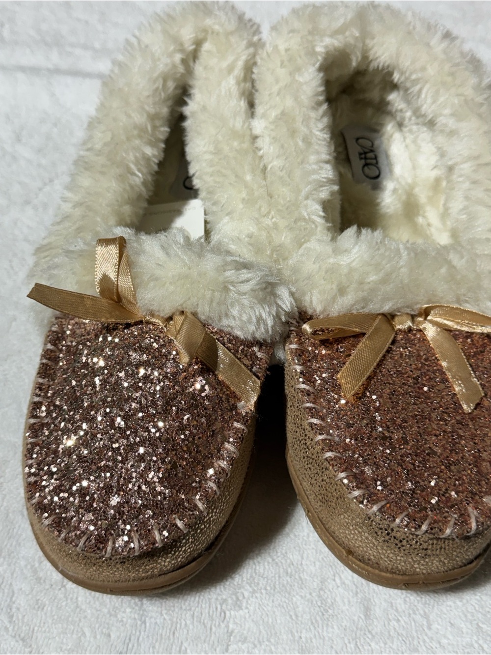 Cato Rose Gold Glitter Faux Fur Lined Slippers